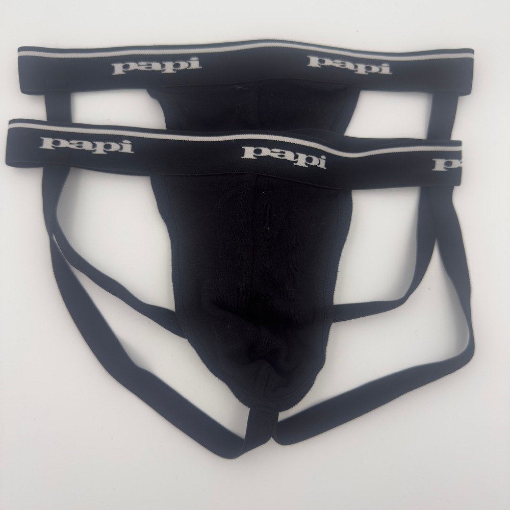 Papi Cotton Jockstrap Medium Black 2-Pack Athletic Supporter Underwear